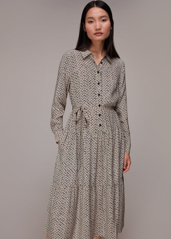Navy Clover Print Shirt Dress