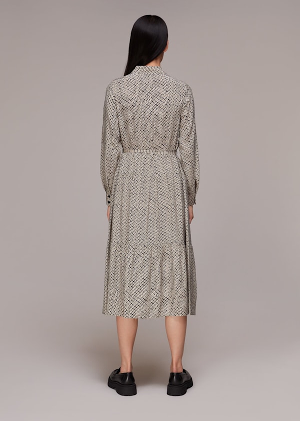 Navy Clover Print Shirt Dress