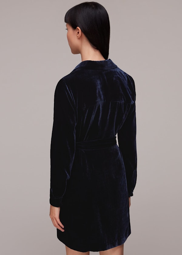 Navy Velvet Wrap Mini Dress