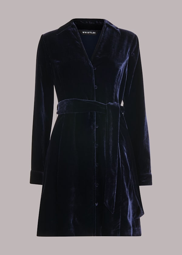 Navy Velvet Wrap Mini Dress