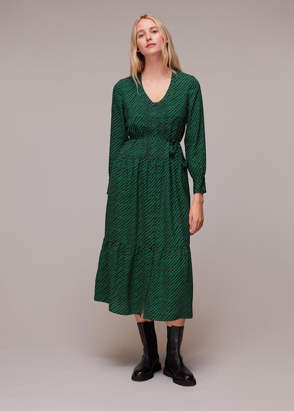 Green Diagonal Twist Midi Dress
