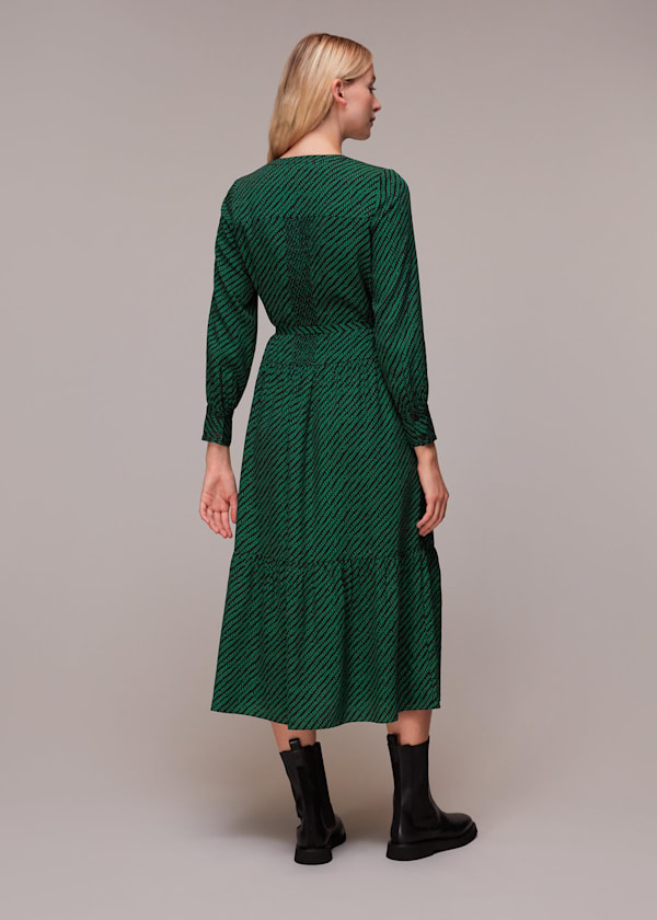 Green Diagonal Twist Midi Dress