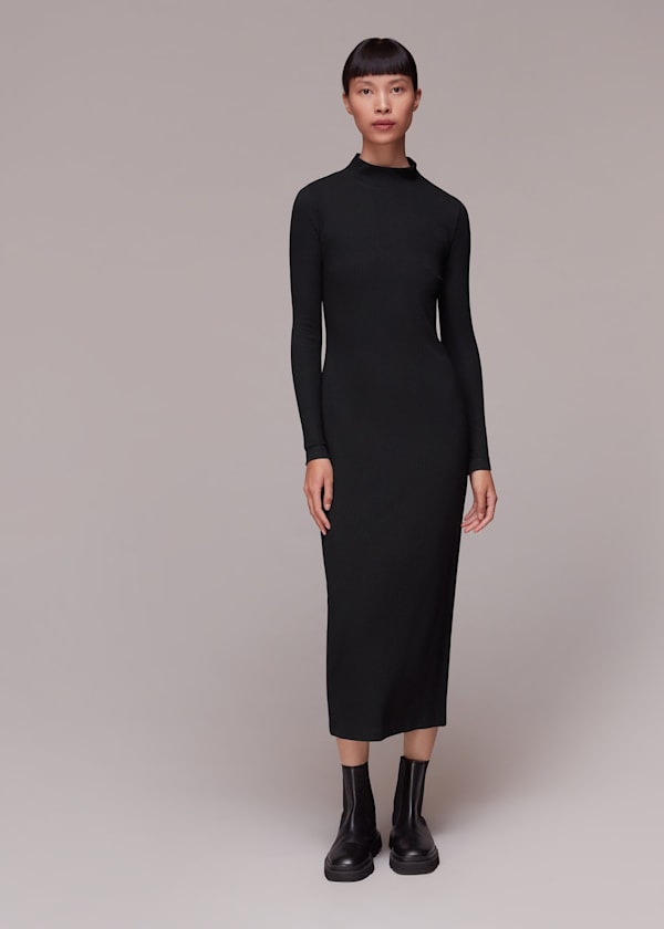 Black Rib Polo Jersey Dress