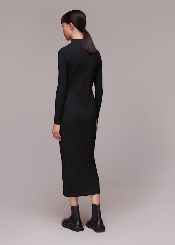 Black Rib Polo Jersey Dress