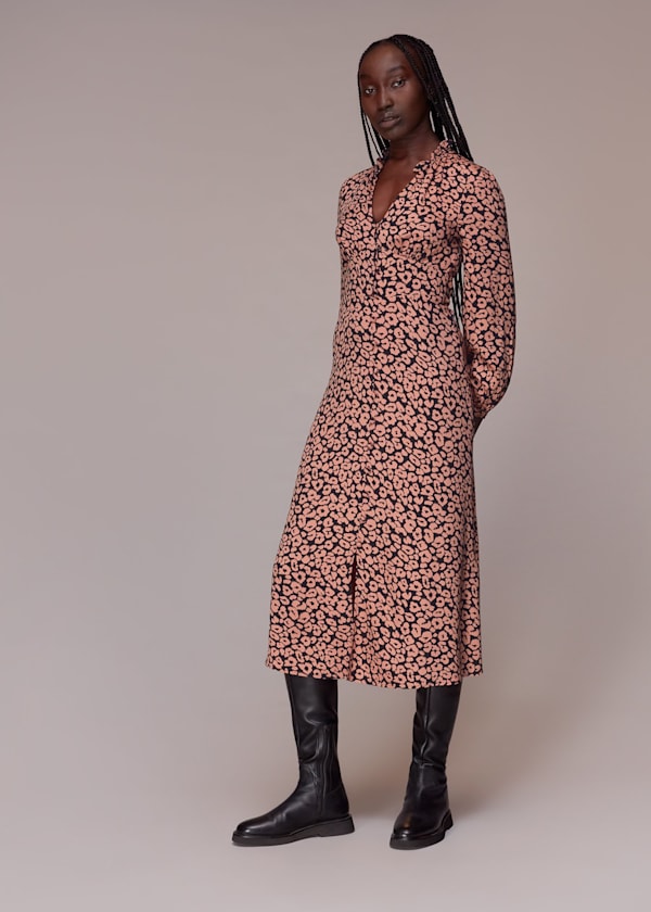 Fuzzy Leopard Midi Dress