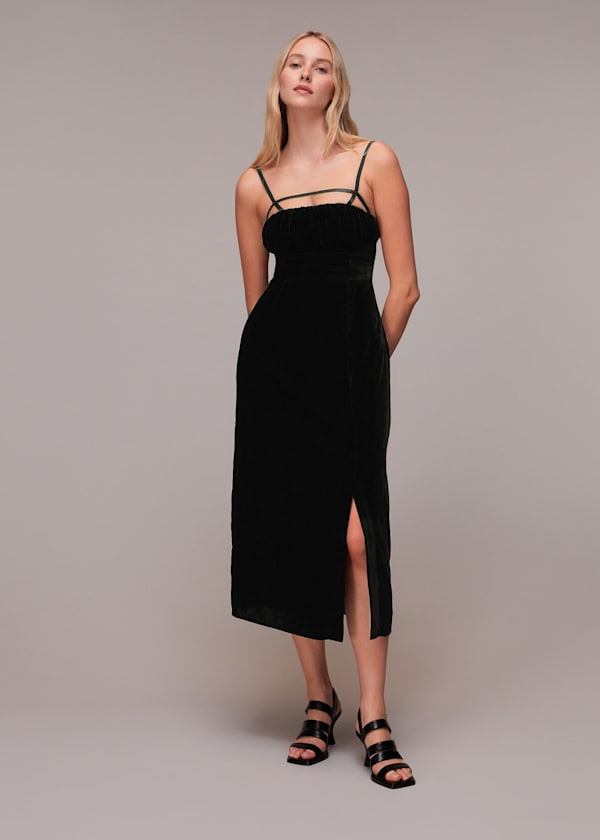 Black Cut Out Velvet Slip Dress