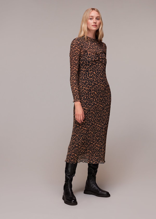 Leopard Plisse Midi Dress