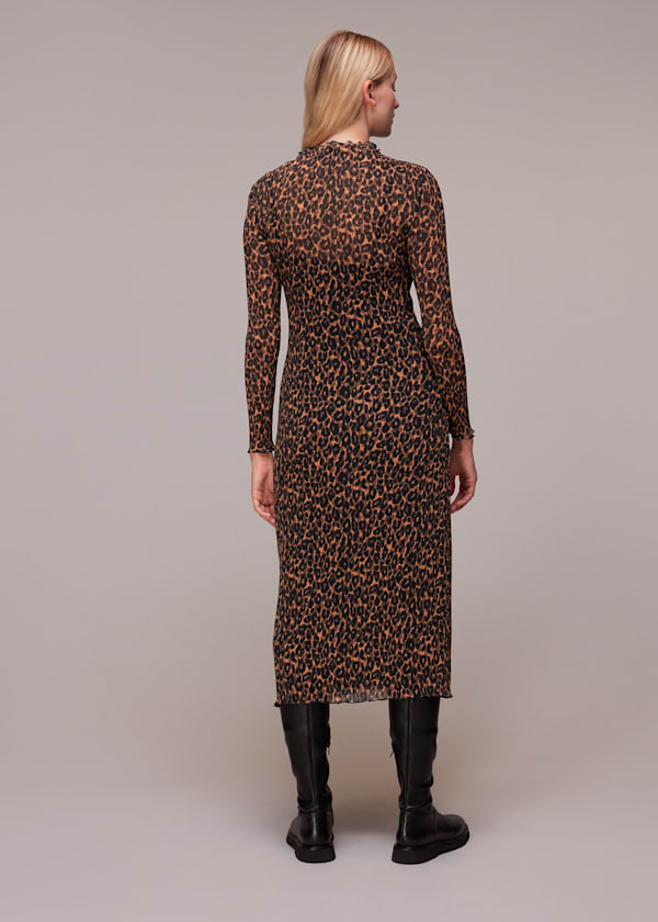 Leopard Plisse Midi Dress
