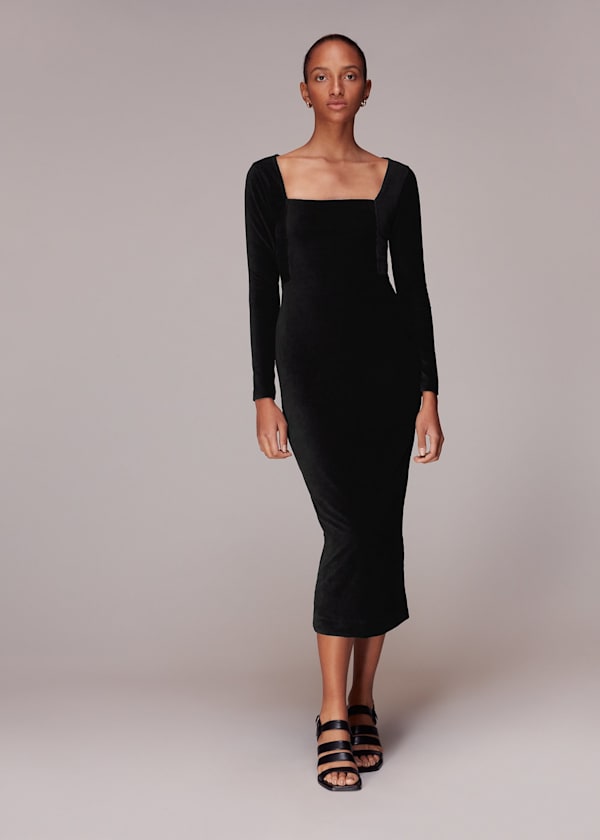 Black Jersey Velvet Midi Dress
