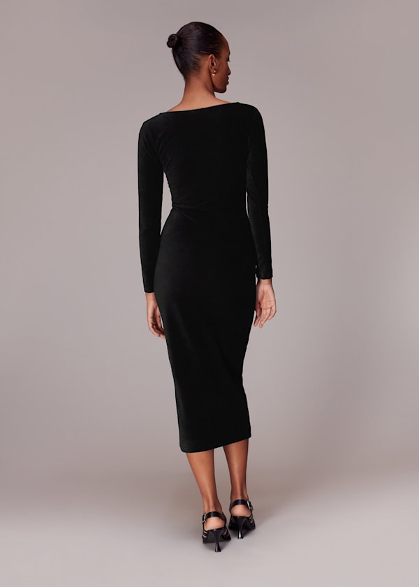 Black Jersey Velvet Midi Dress