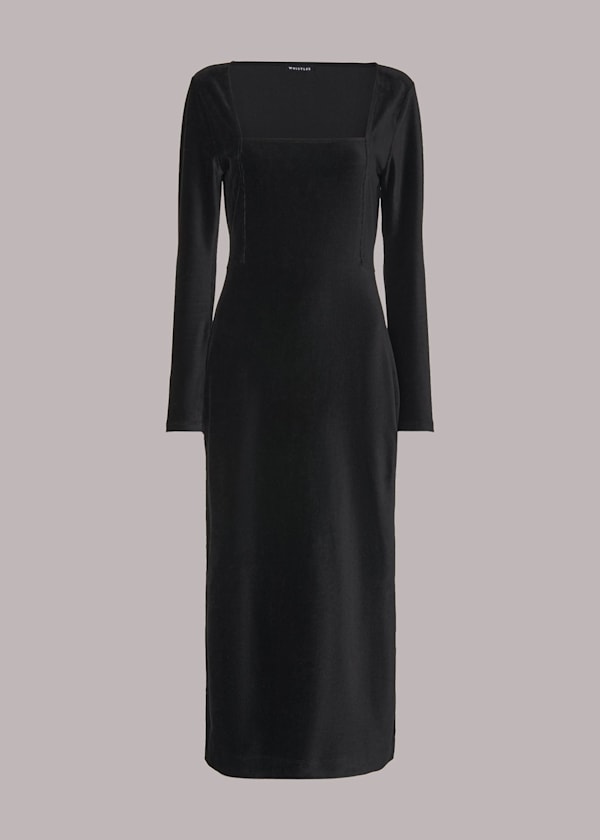 Black Jersey Velvet Midi Dress