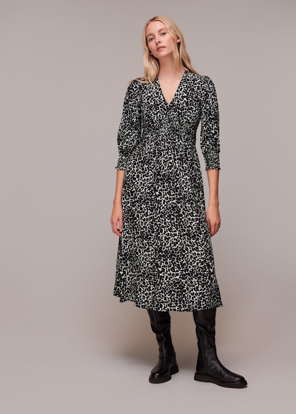 Shadow Leopard Shirred Dress