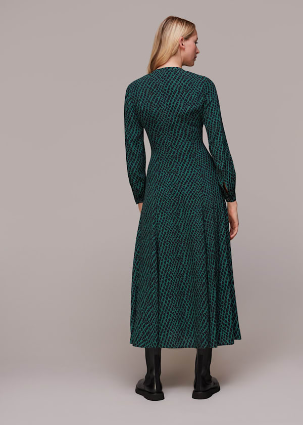 Green Brushed Geo Print Midi Dress