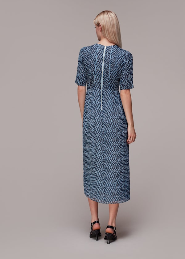 Blue Brushed Geo Print Dobby Dress
