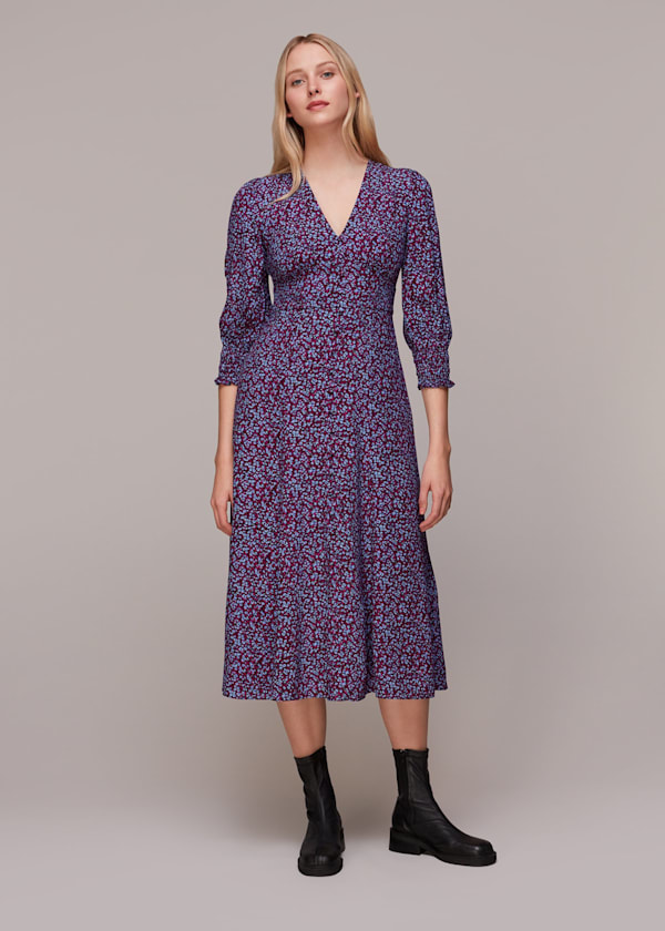 Purple Floral Garden Midi Dress