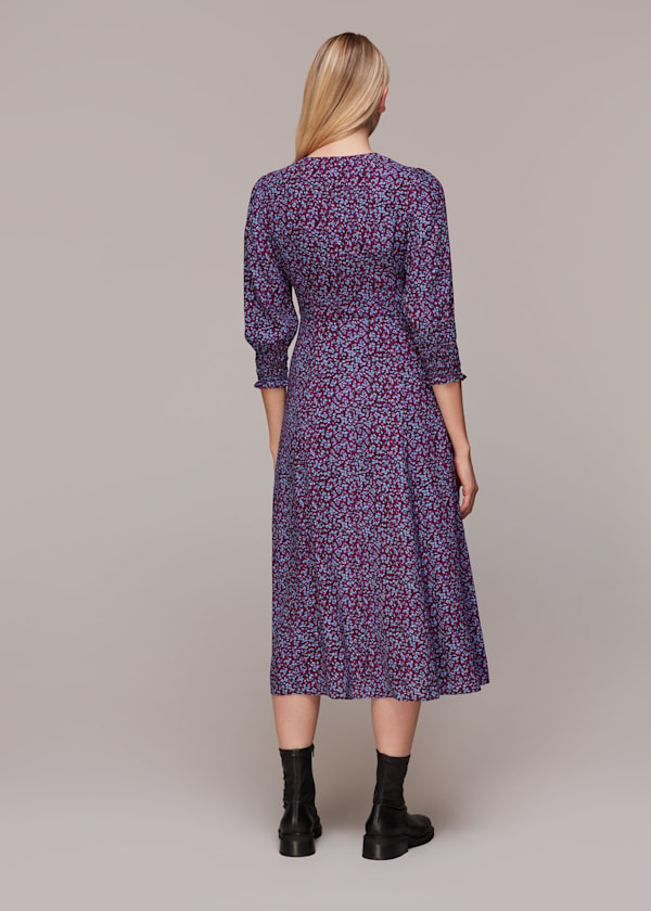 Purple Floral Garden Midi Dress