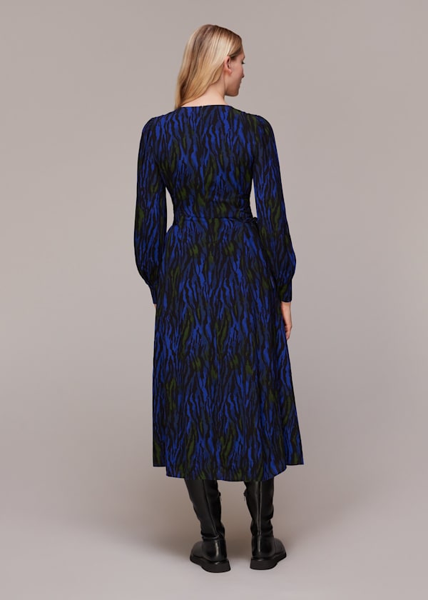 Blue Watercolour Tiger Midi Dress