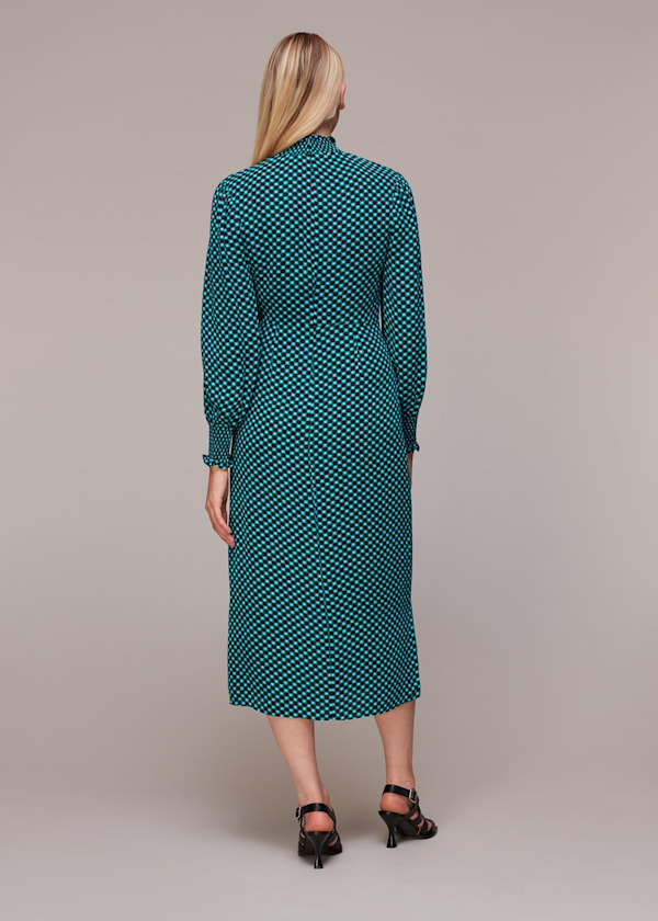 Green Star Check Print Midi Dress