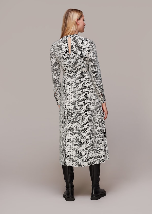 Ivory Wiggle Print Silk Midi Dress