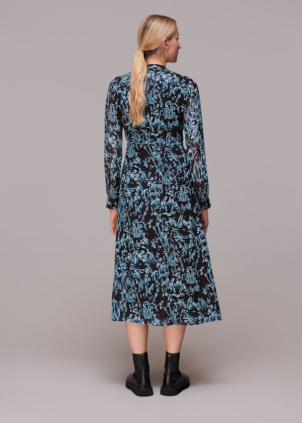 Blue Wood Tiger Print Midi Dress