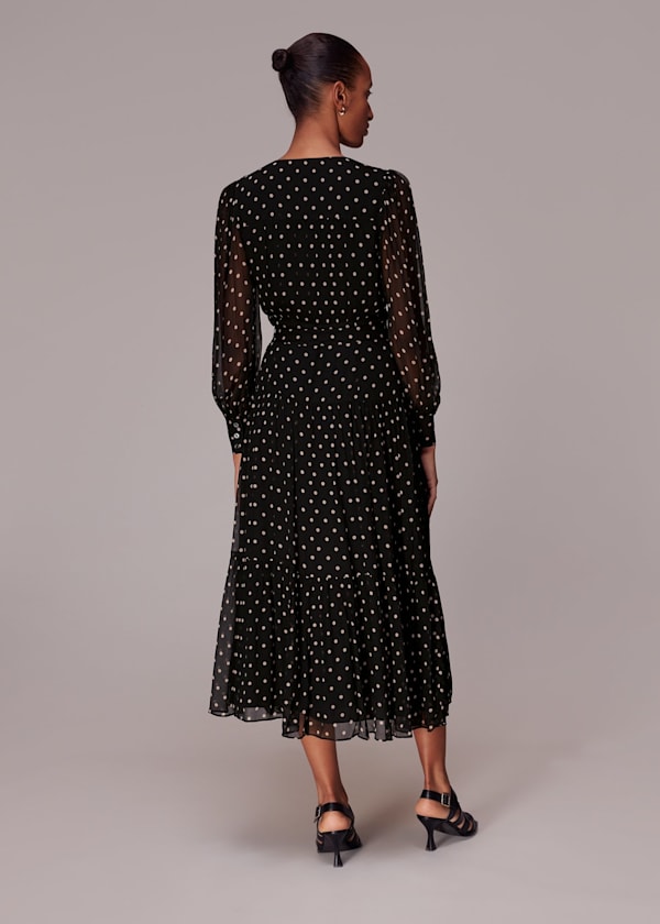 Black Spot Textured Midi Dress