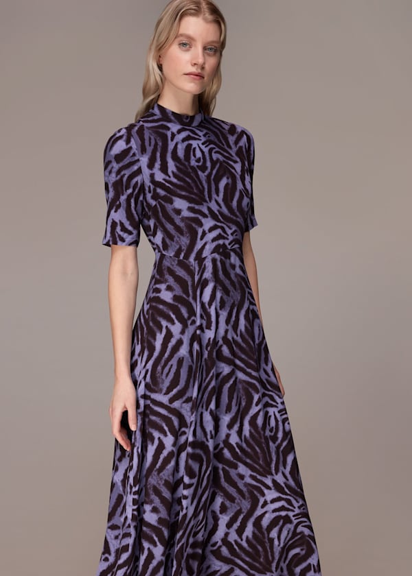 Purple Woodland Tiger Midi Dress