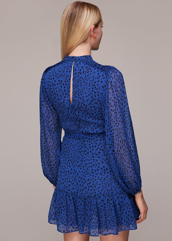 Blue Warped Star Print Dobby Dress