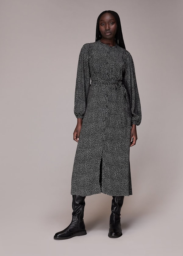 Black Scattered Y Print Midi Dress