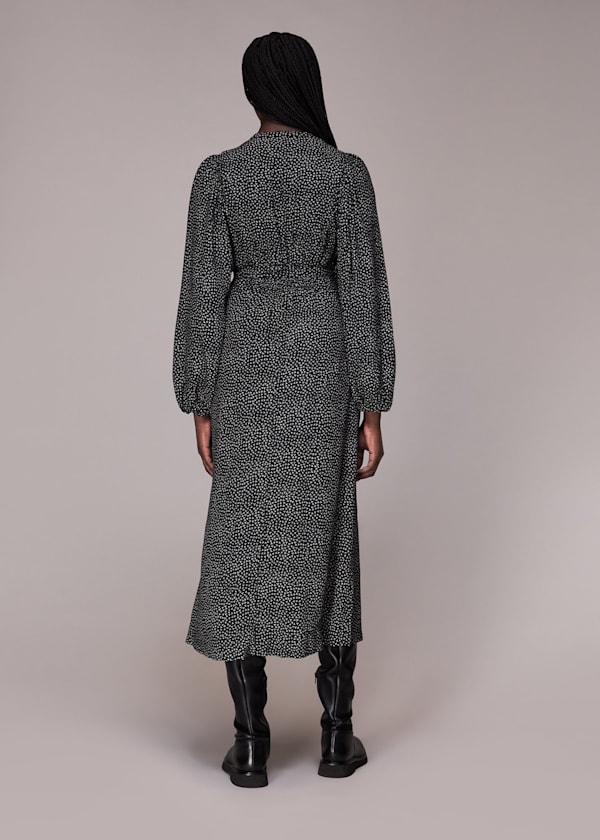 Black Scattered Y Print Midi Dress