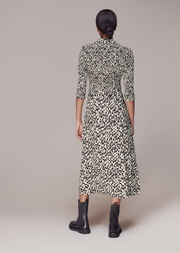 Black Speeding Squares Shirred Dress