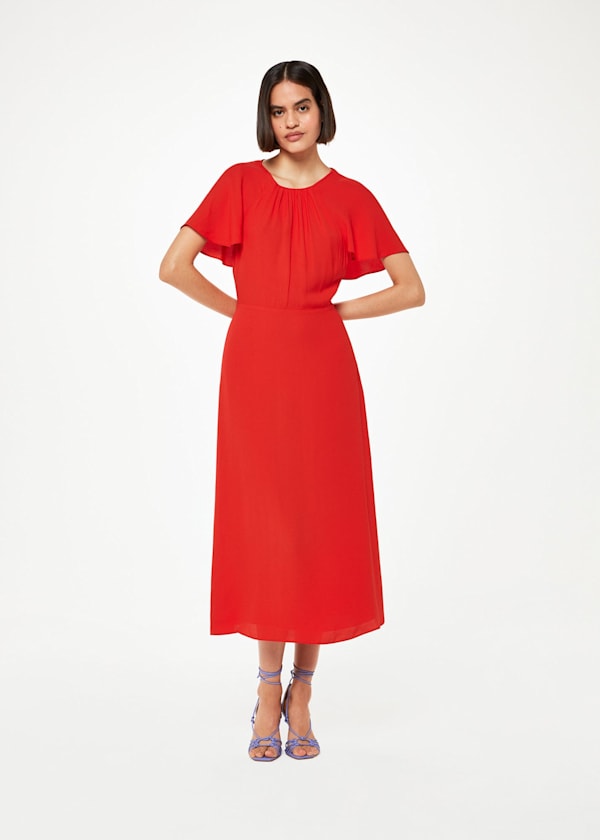 Red Annabelle Cape Sleeve Dress