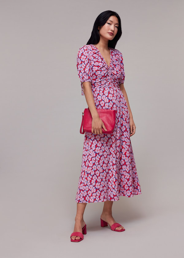 Pink Farfalle Flower Midi Dress