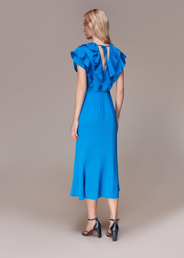 Blue Adeline Frill Midi Dress
