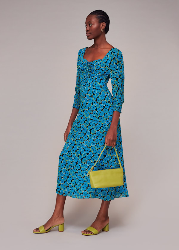 Blue Farfalle Flower Midi Dress