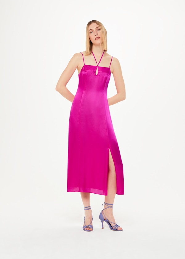 Pink Cut Out Silk Mix Midi Dress