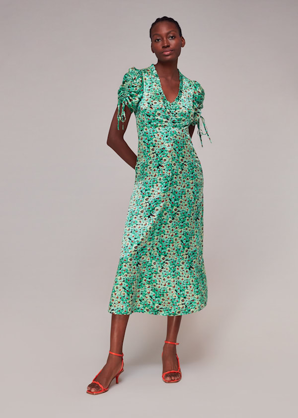 Green Pansy Meadow Silk Mix Dress