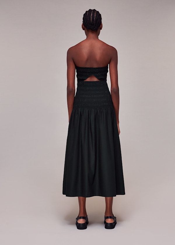 Black Shirred Bandeau Poplin Dress
