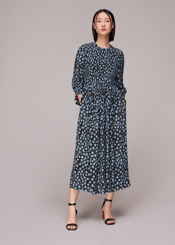 Dalmatian Shirred Midi Dress