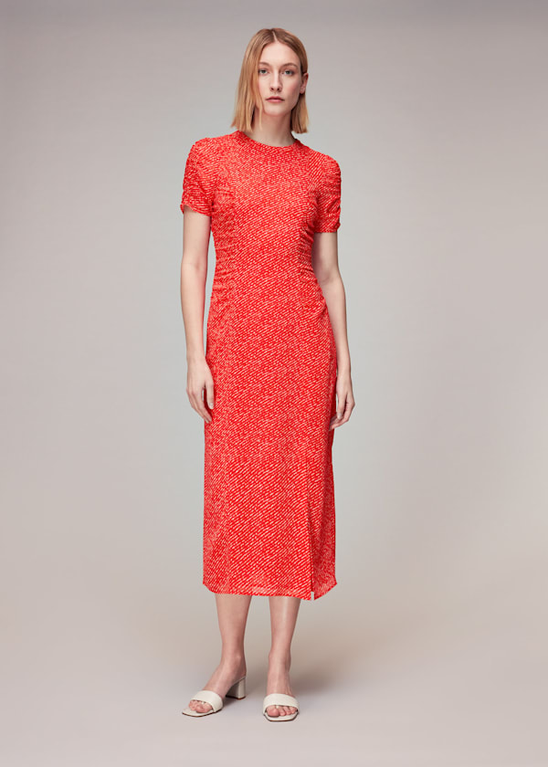 Red Diagonal Fleck Dobby Dress