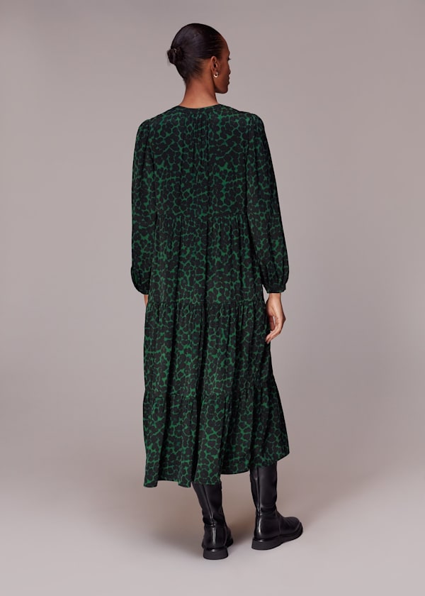 Green Smudge Animal Trapeze Dress