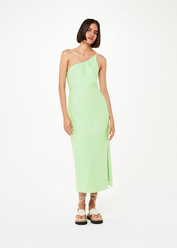 Lime One Shoulder Linen Mix Dress