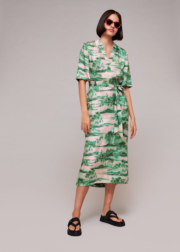Multicolour Waving Palms Shirt Dress