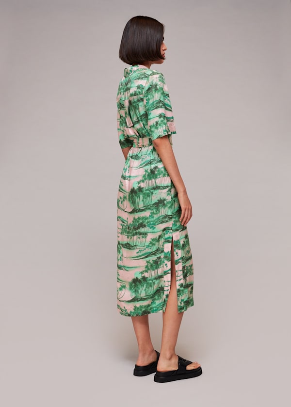 Multicolour Waving Palms Shirt Dress