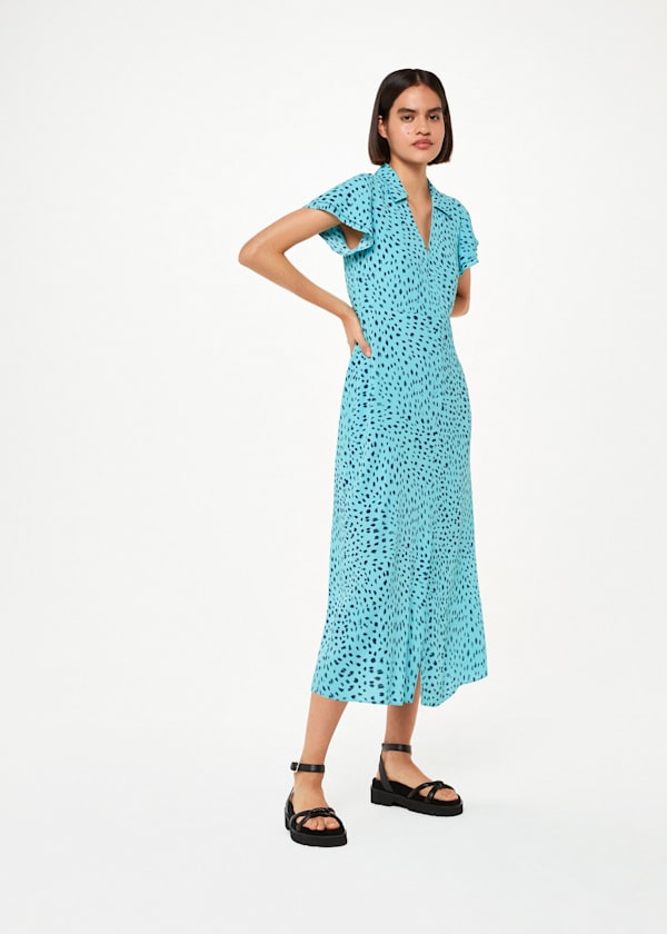 Blue Nina Speckled Spot Midi Dress