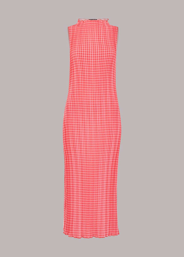 Houndstooth Plisse Midi Dress