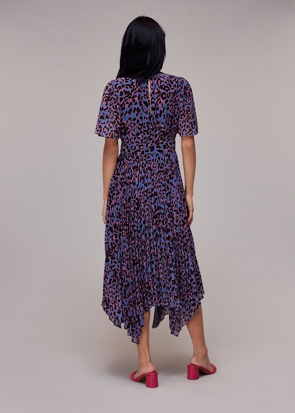 Purple Animal Cheetah Pleated Dress