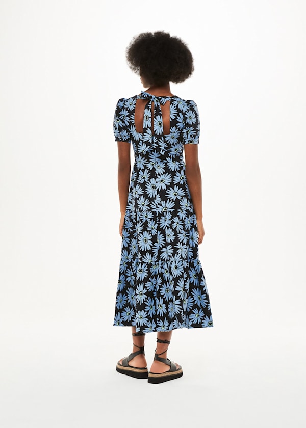 Blue Daisy Print Poplin Dress
