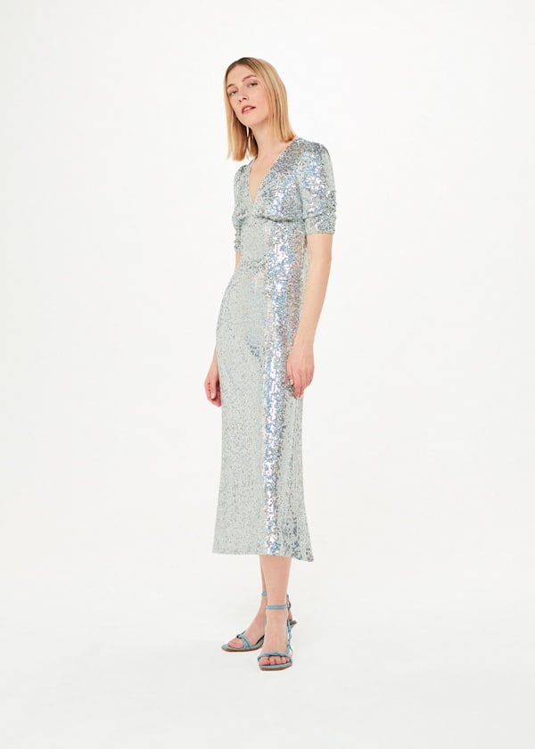 Silver Sequin Midi Dress