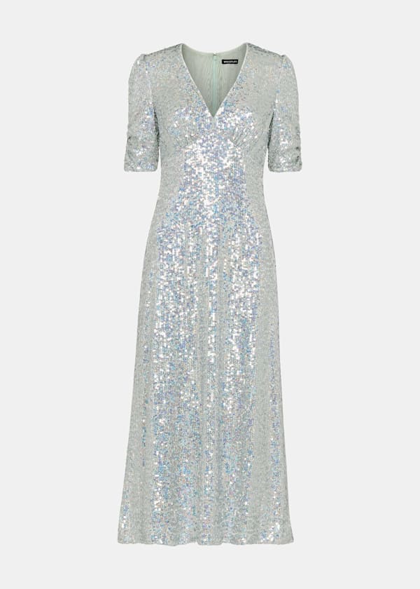Silver Sequin Midi Dress