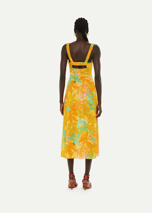 Multicolour Palm Floral Carmel Dress